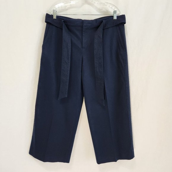 BANANA REPUBLIC Trendy Navy Wide Leg Crop Preppy Belted Pants Size 12 New NO Tag - Picture 1 of 16